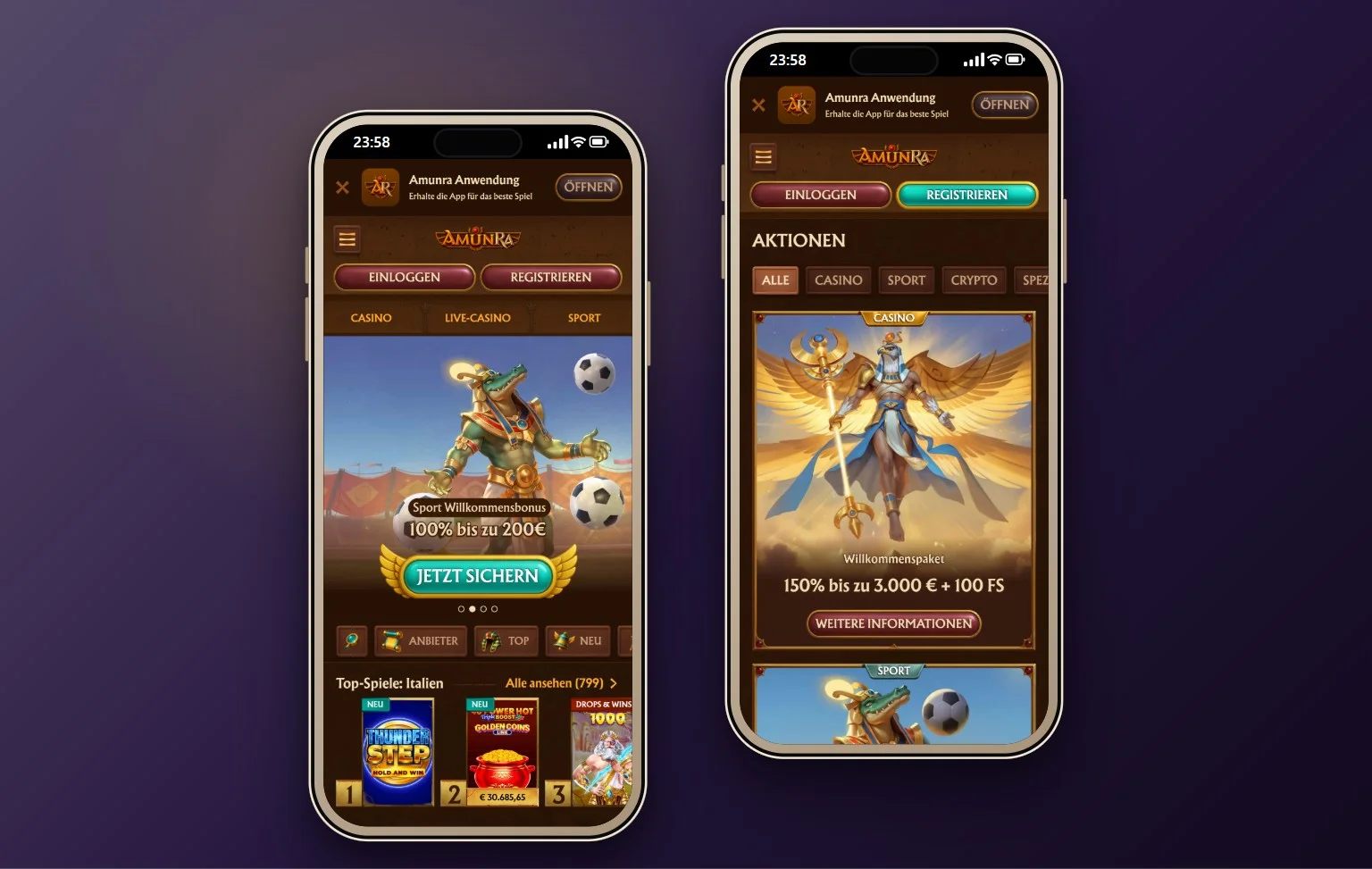 Skrill Casino: die Startseite des Casinos AmunRa