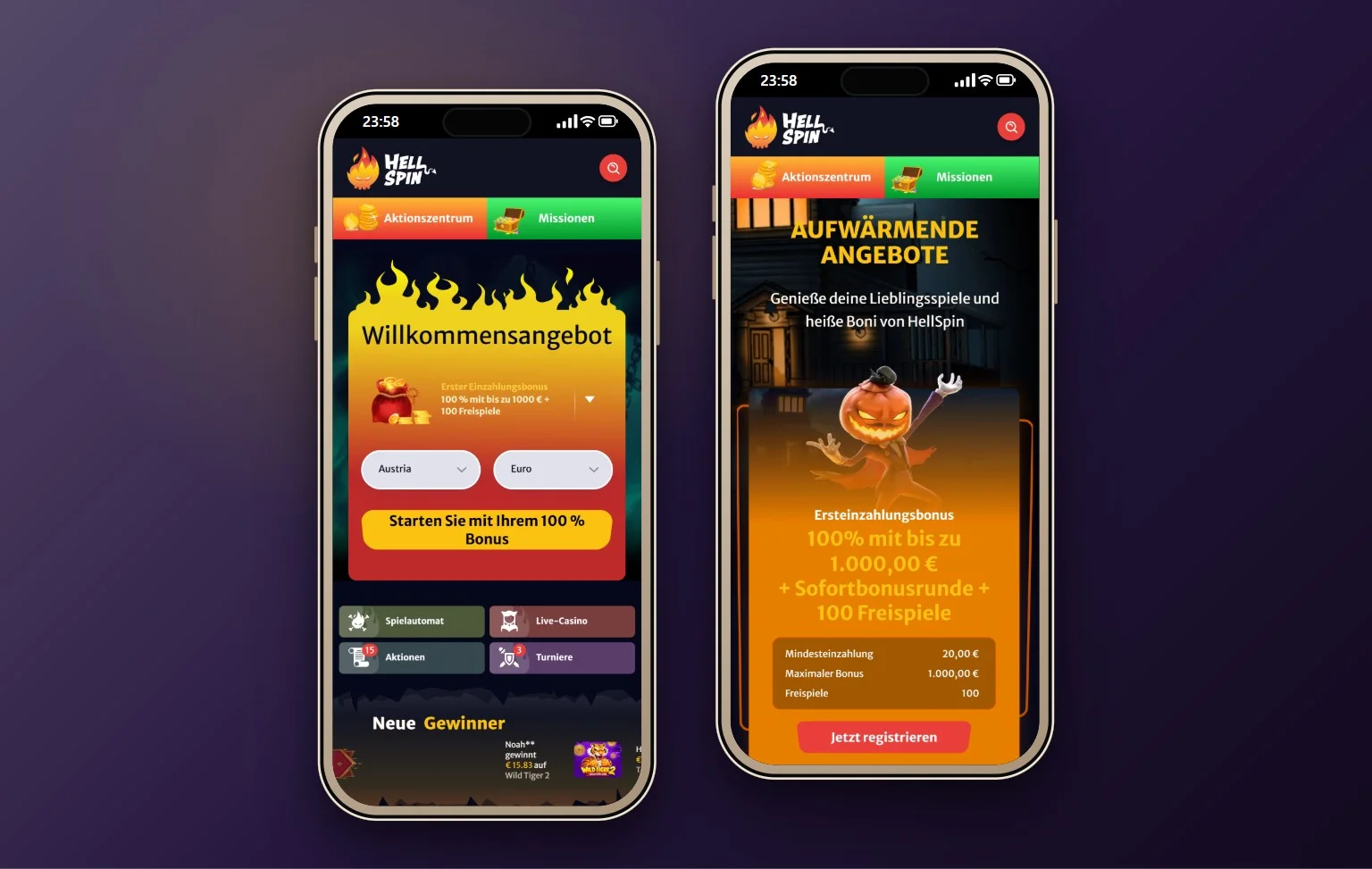 Online Casino Skrill: die Startseite des Casinos HellSpin