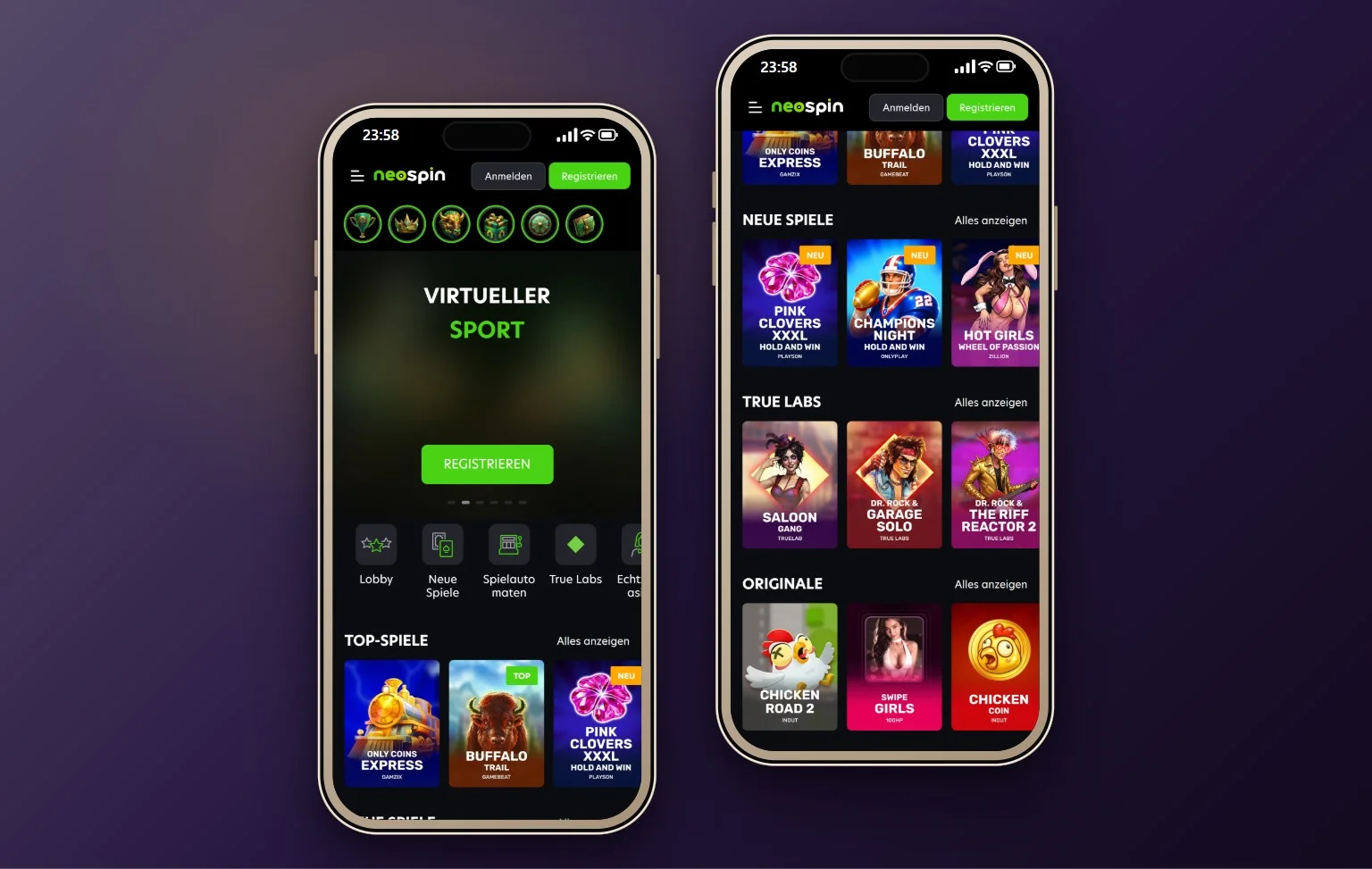 Skrill Casino Test: die Lobby von Neospin