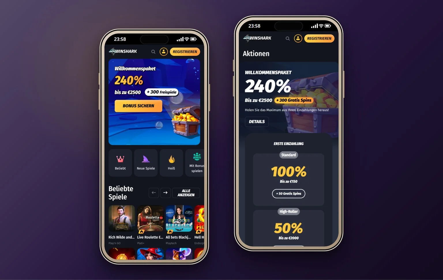 Skrill Casinos: die Startseite des Casinos WinShark