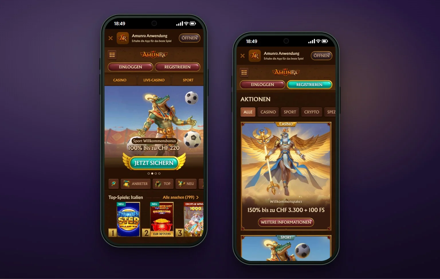 Skrill Casinos: die Startseite des Casinos AmunRa