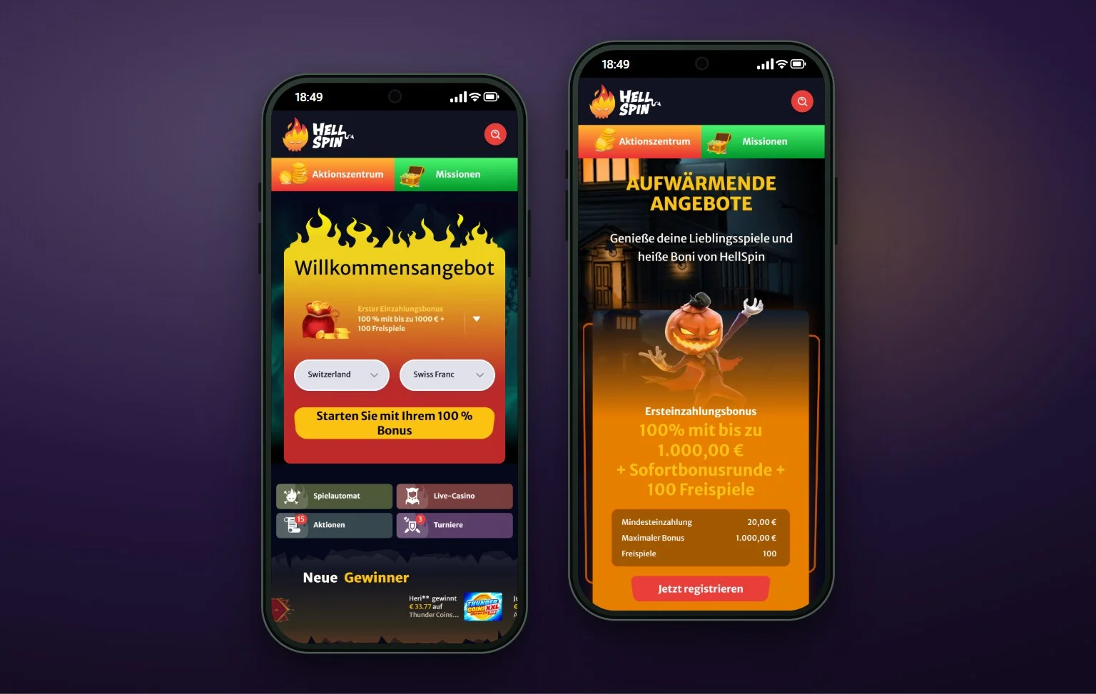 Online Casino mit Skrill: die Startseite des Casinos HellSpin