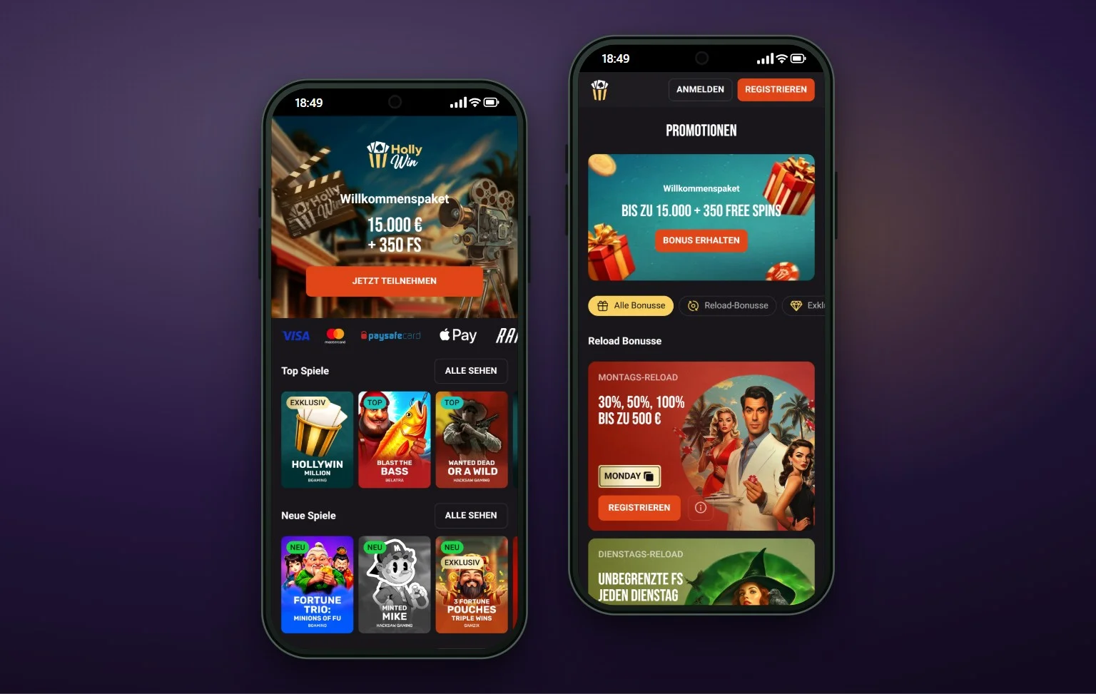 Skrill Casino: die Startseite des Casinos Hollywin
