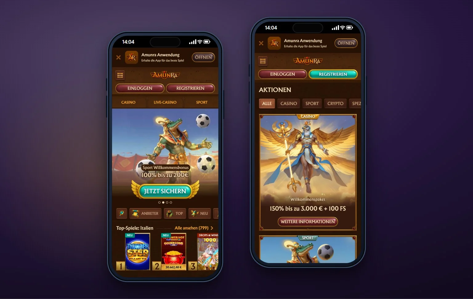 Skrill Casino: die Startseite des Casinos AmunRa