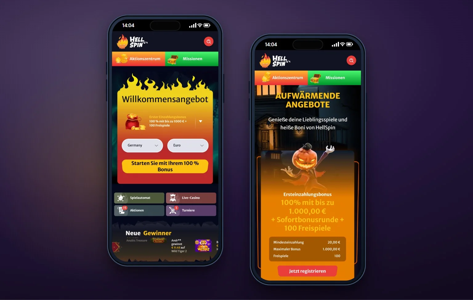 Skrill Casinos: die Startseite des Casinos HellSpin