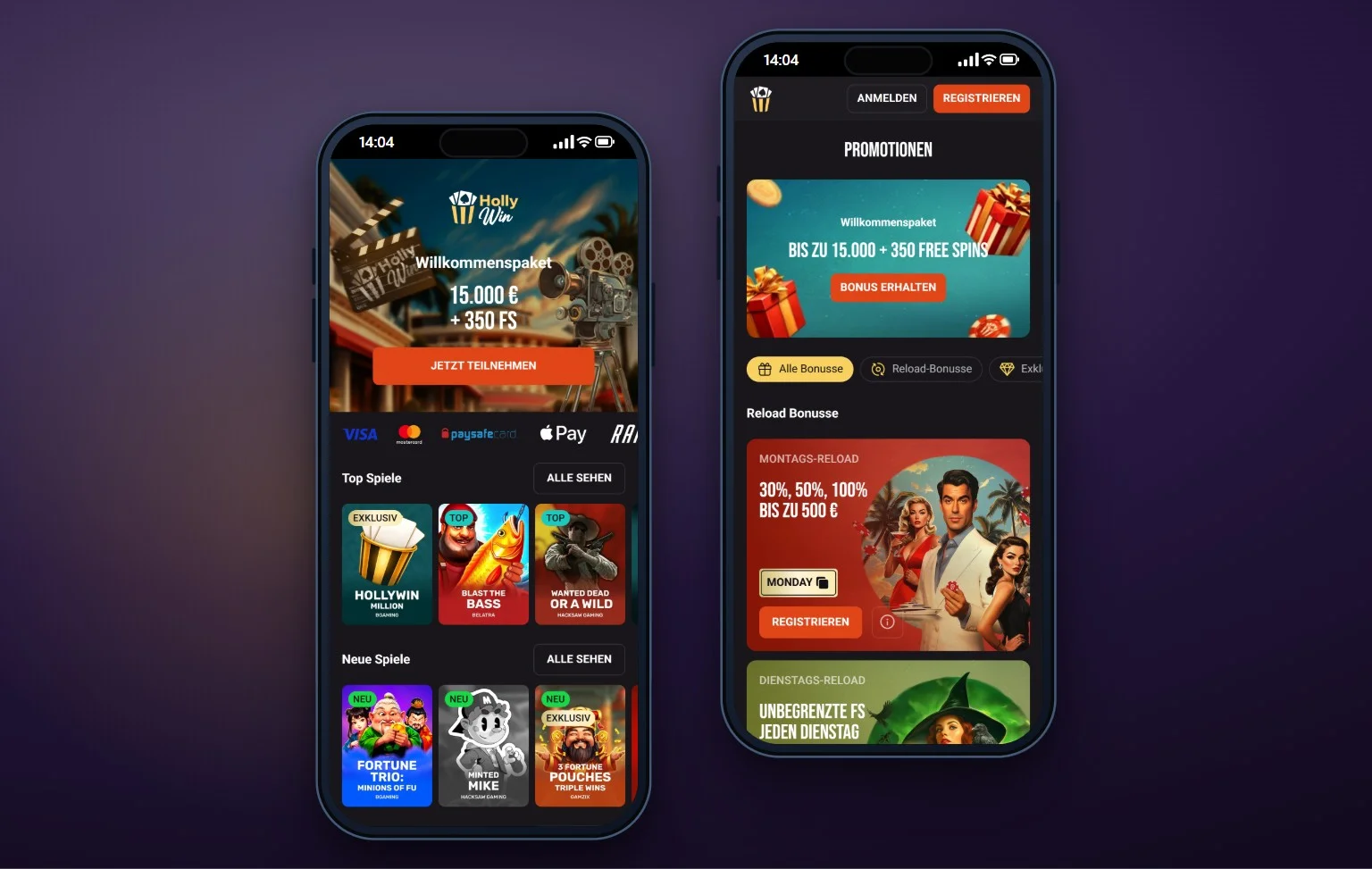 Online Casino Skrill: die Lobby von Hollywin