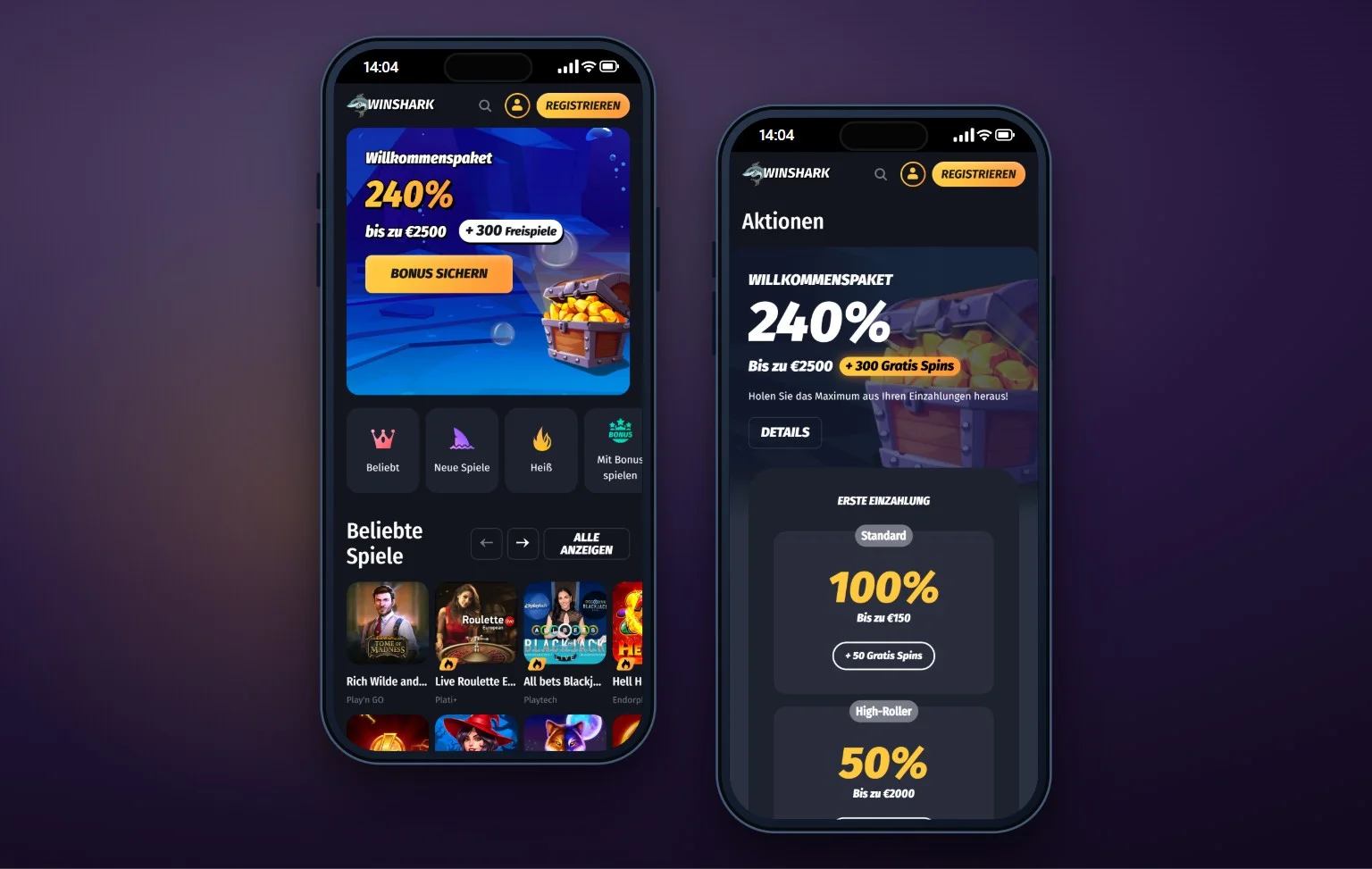 Bestes Skrill Casino: die Startseite des Casinos WinShark