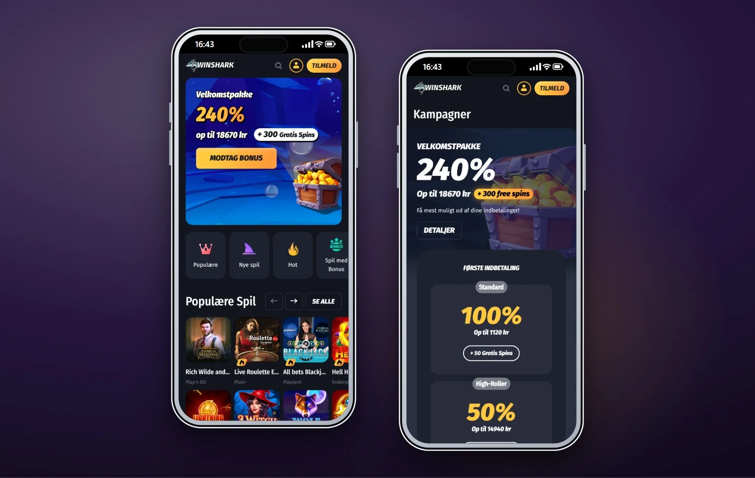 Skrill casino: forsiden på casinoet WinShark