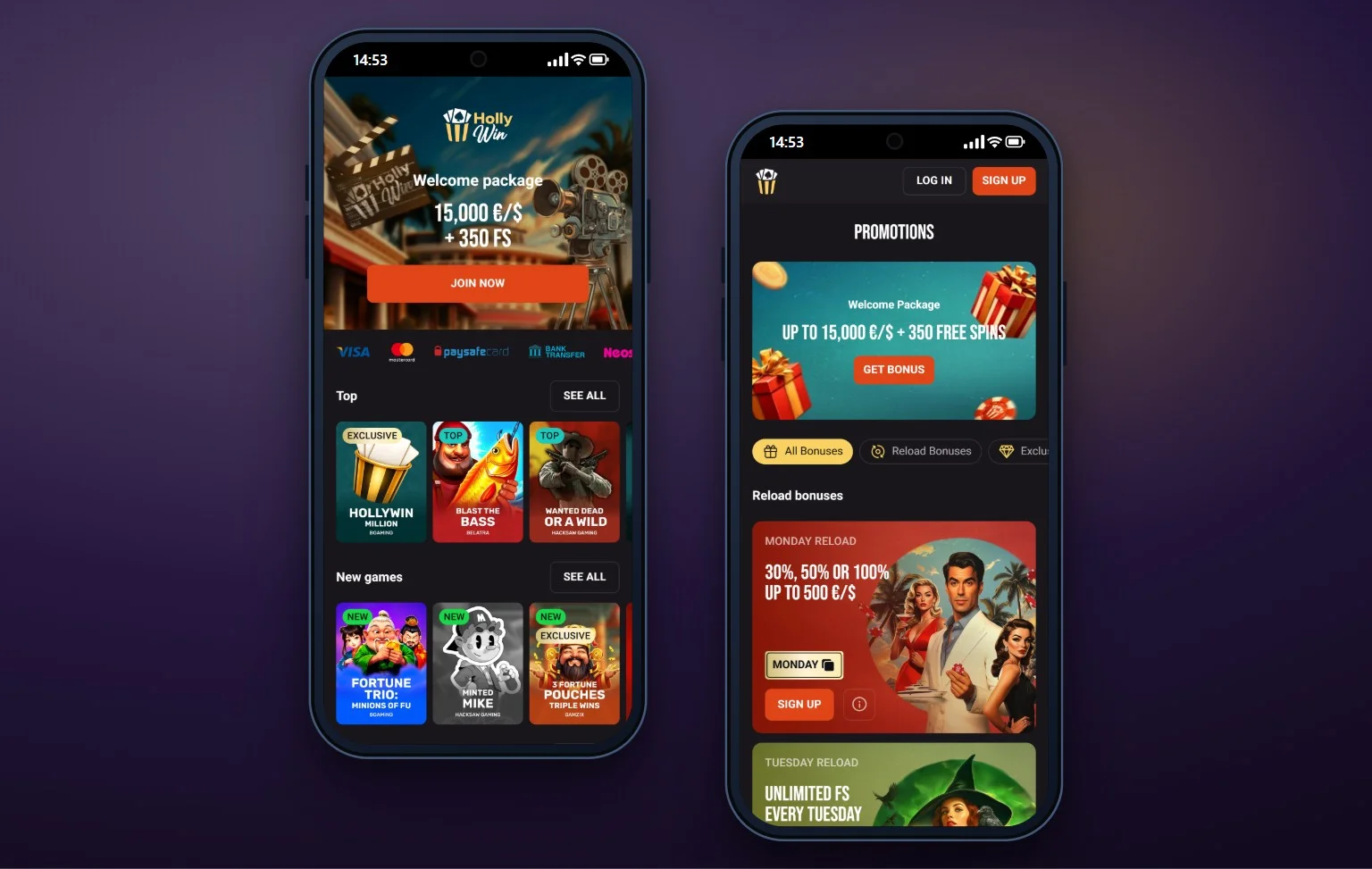 casinos que aceptan skrill: el lobby de Hollywin