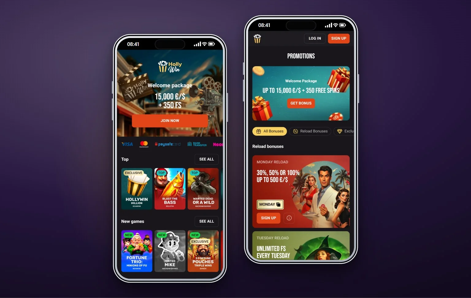 online casino Skrill: la page d'accueil du casino Hollywin