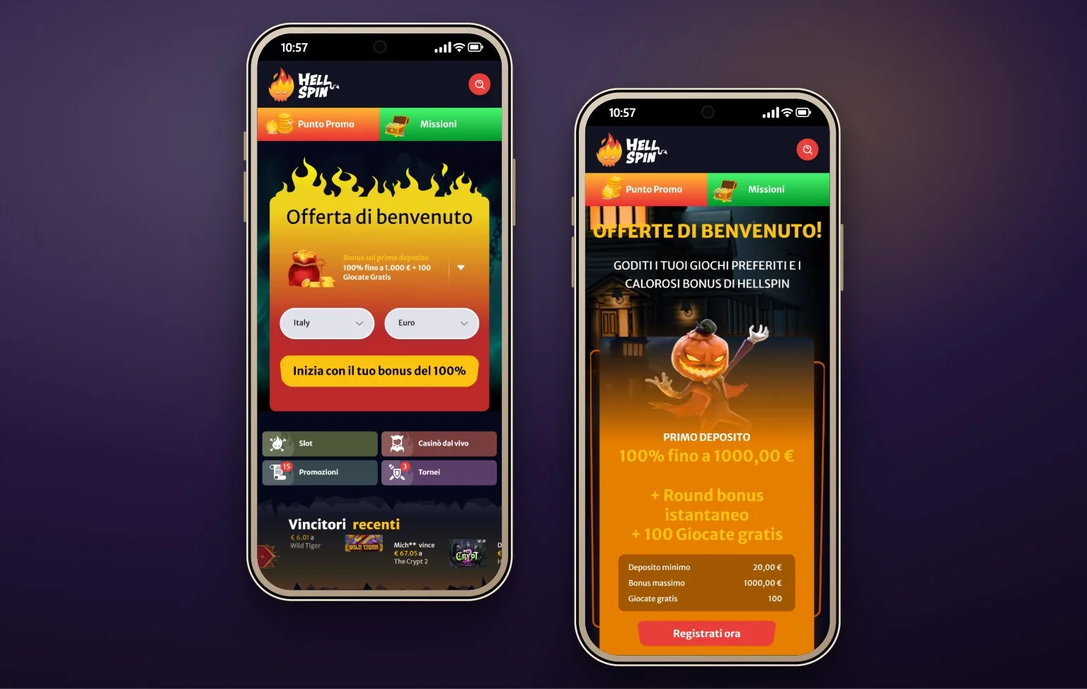 casinò non AAMS che accettano Skrill: la pagina principale di HellSpin