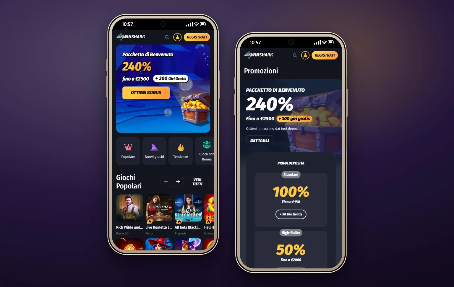 Skrill casino: la homepage del casinò WinShark