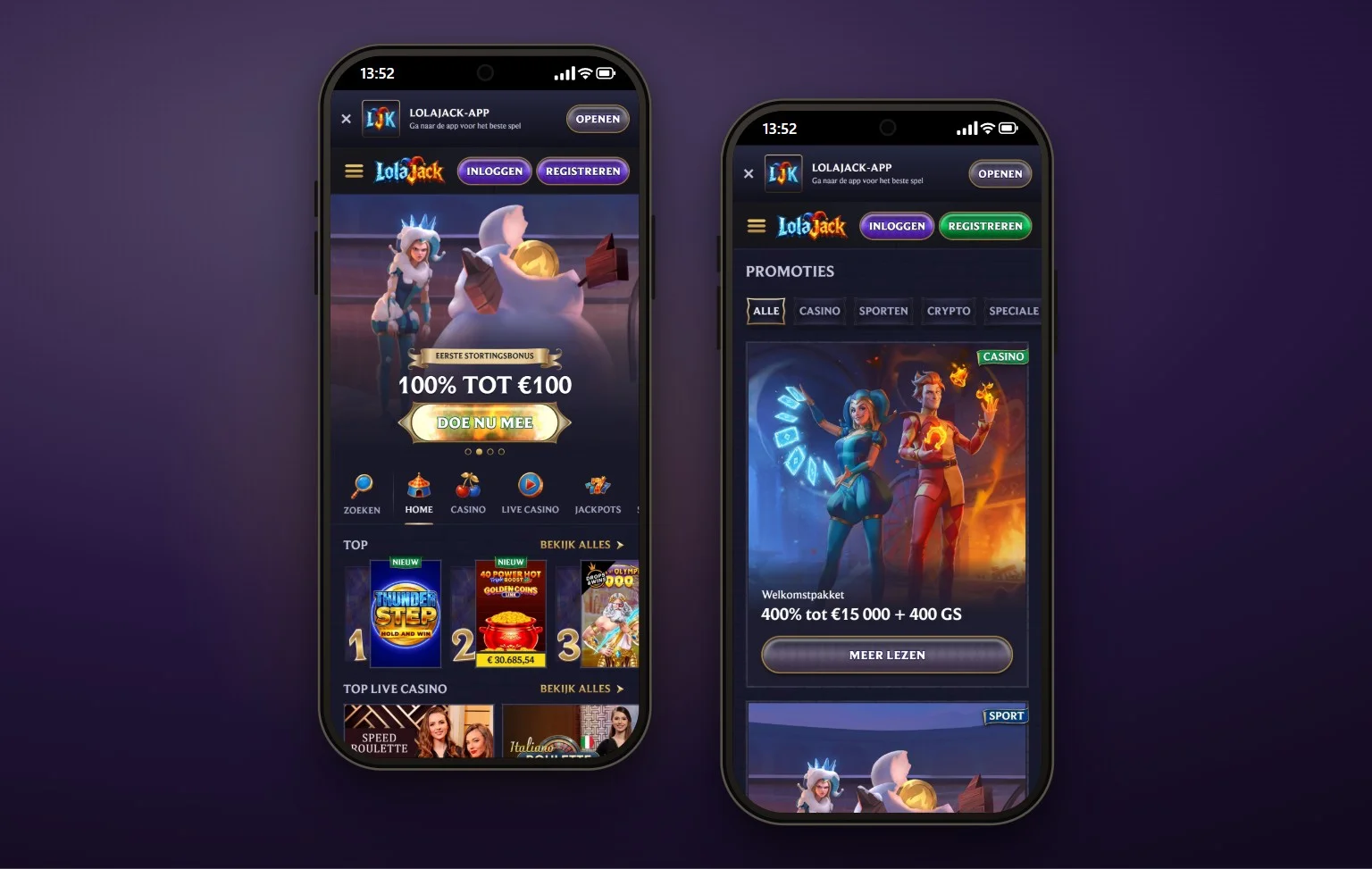skrill casino: de homepage van casino LolaJack