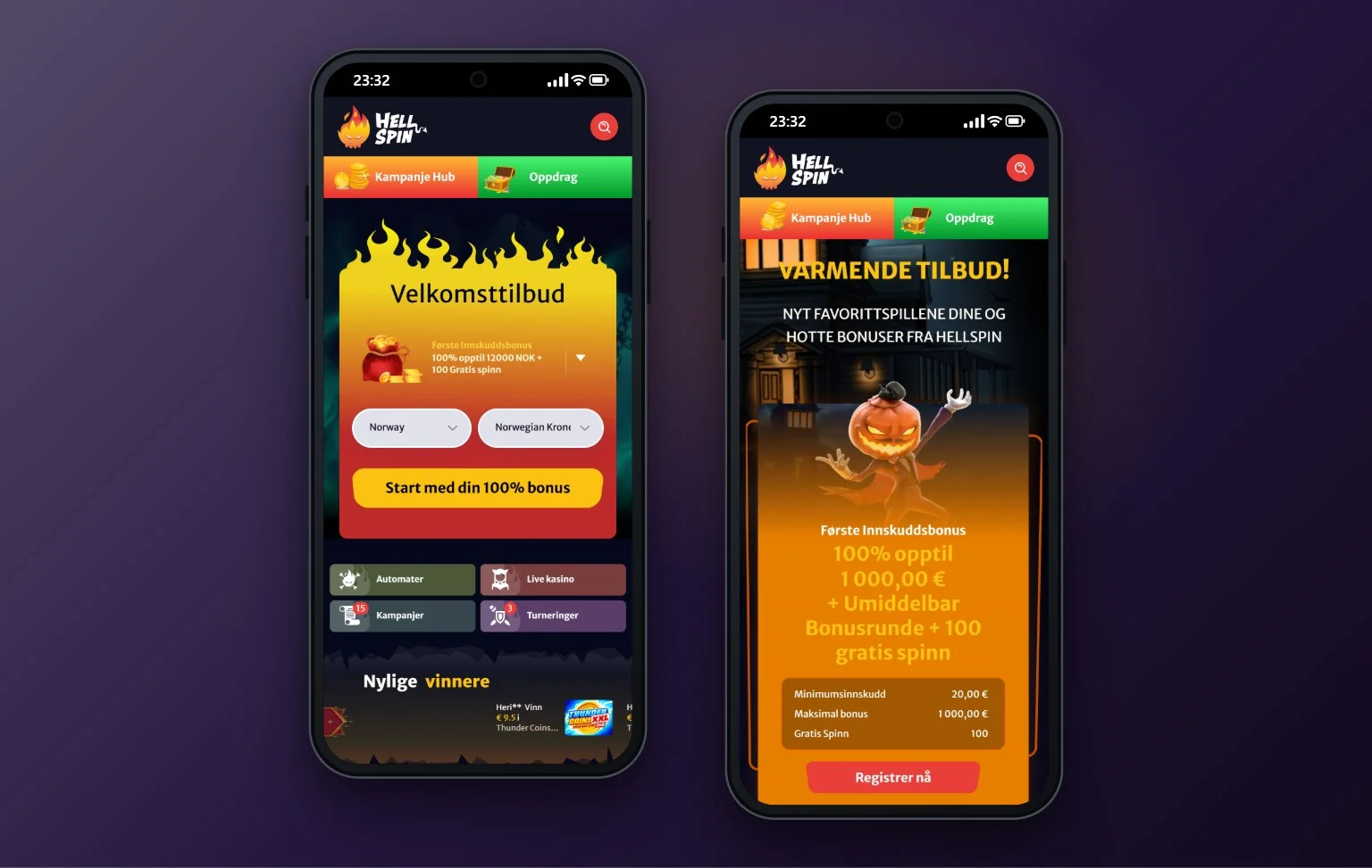 casino med skrill: forsiden til casinoet HellSpin